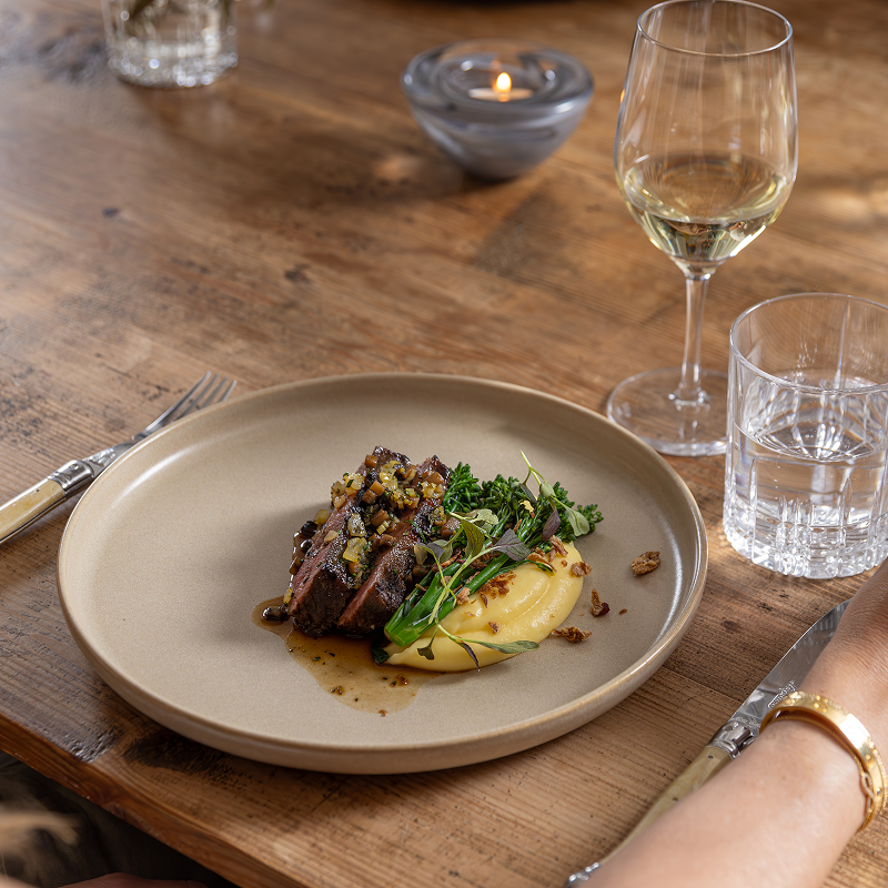 Gourmet steak presentation at a wedding venue