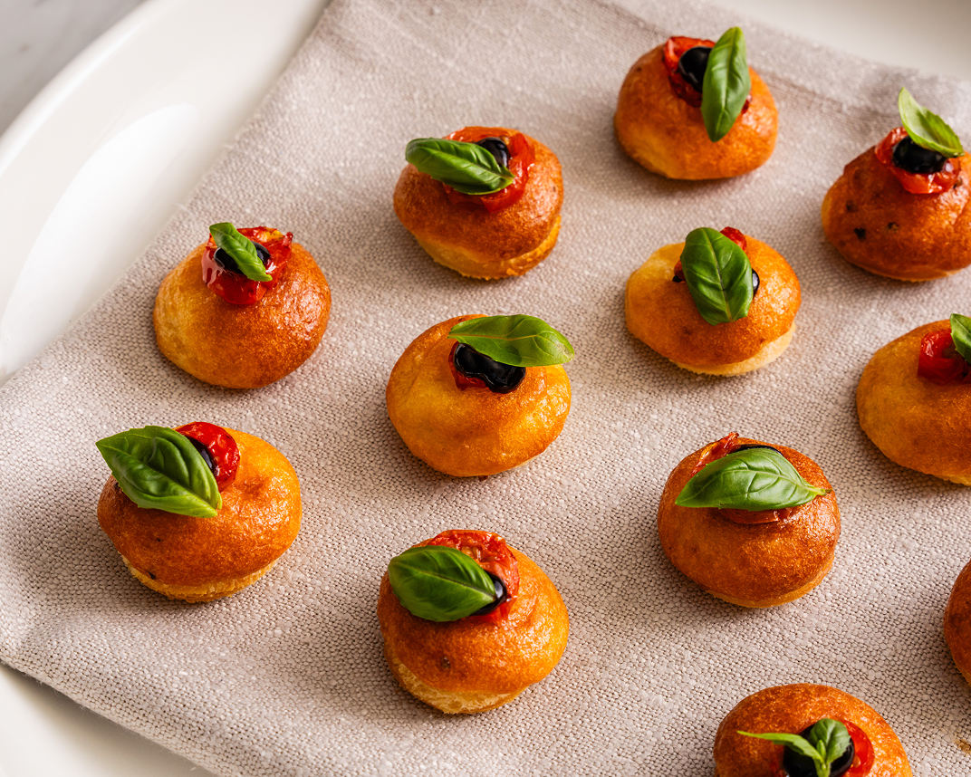 Close-up of savoury canapé platter at conference event