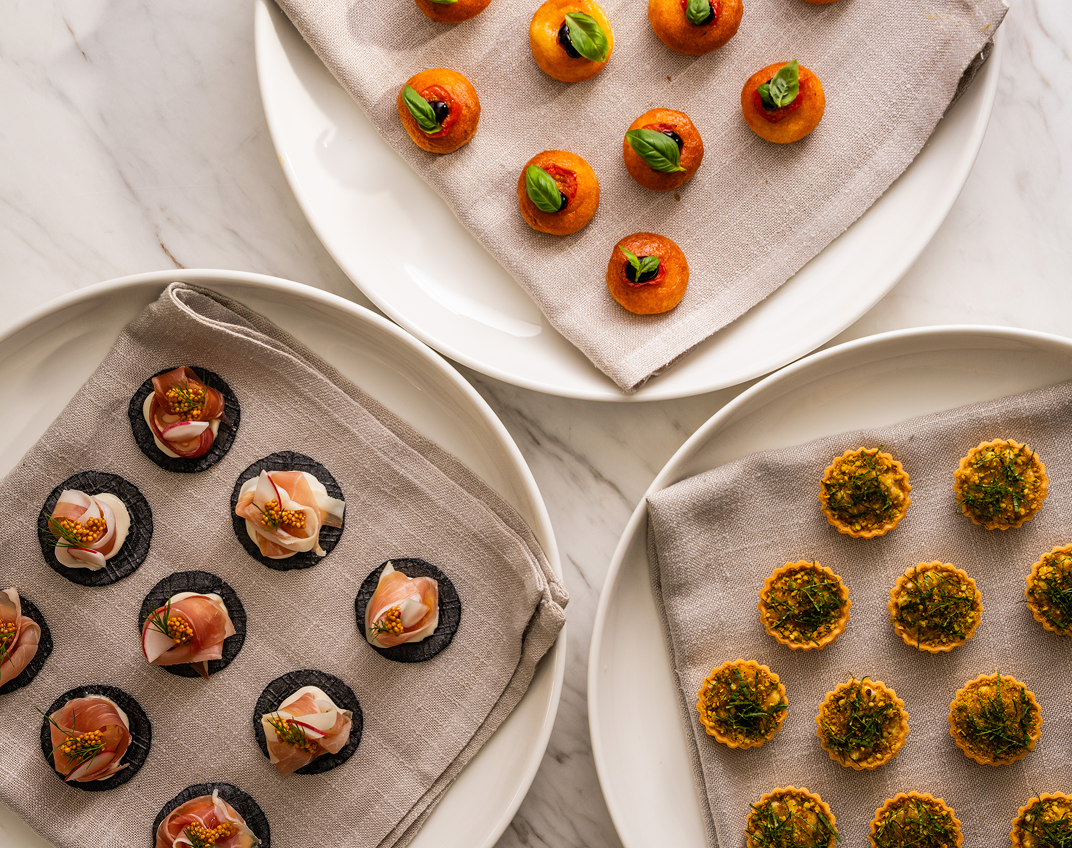 Trio of premium canapés ready for service at Crows Nest home party catering