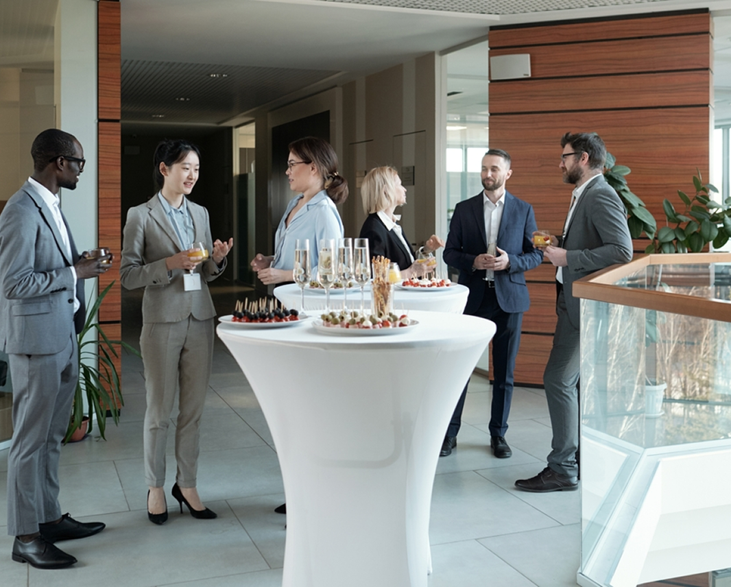 Guests smiling and enjoying networking at Sydney event catering celebration