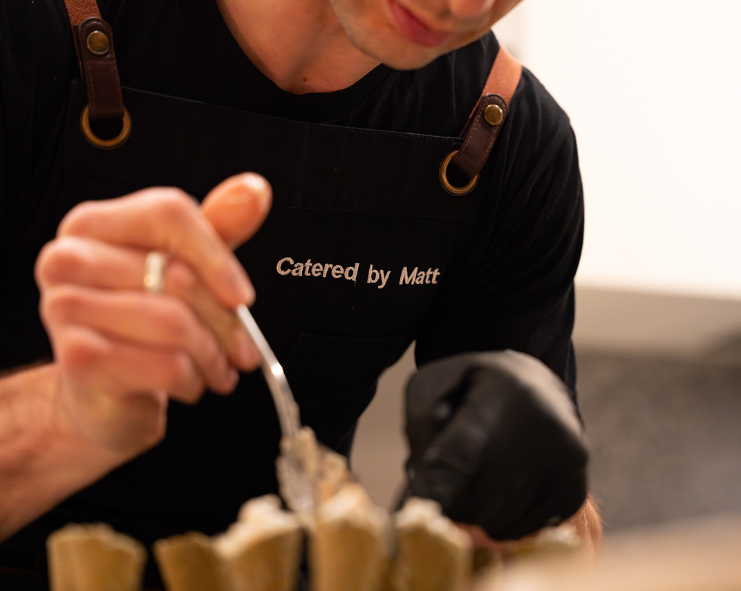 Chef Vinnie prepping cone canapés for Surry Hills engagement