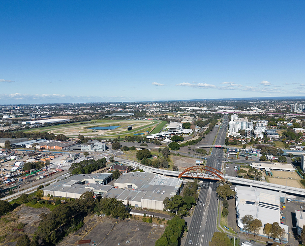Aerial view of Campbelltown CBD during local catering event