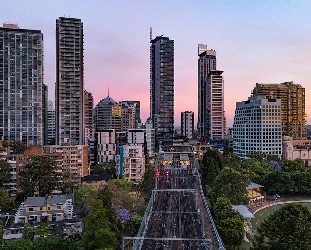 Chatswood CBD sunset view from canapé catering balcony