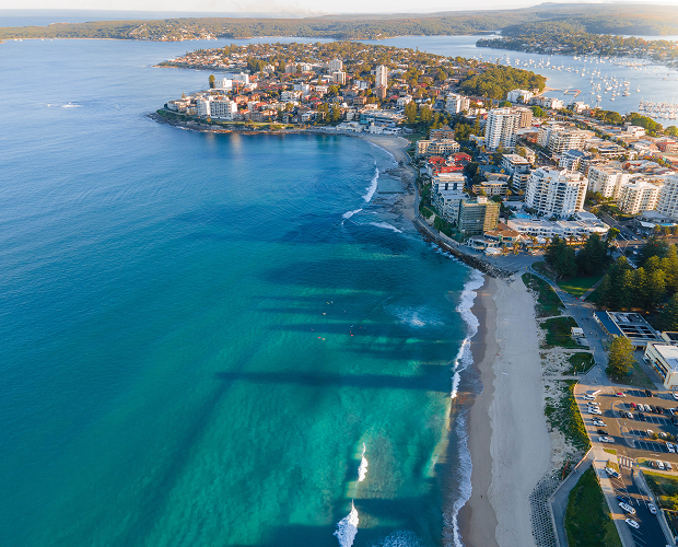 Aerial view of Cronulla Beach during 2025 catering event
