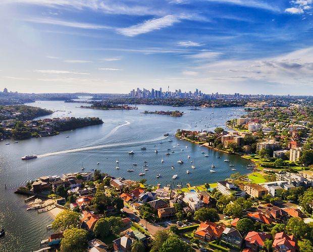 Aerial view of Drummoyne harbour from NYE catering event