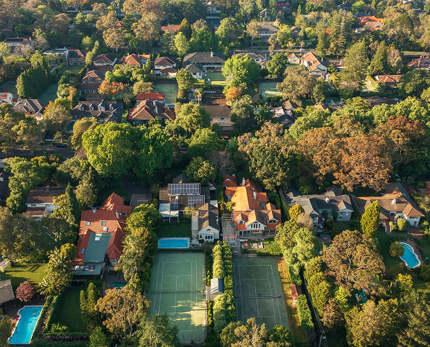 Drone view of Wahroonga homes during private catering event