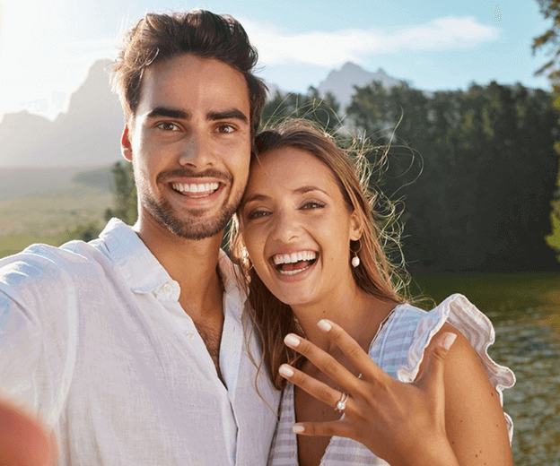 Couple smiling with new ring at Northern Beaches engagement party catering event