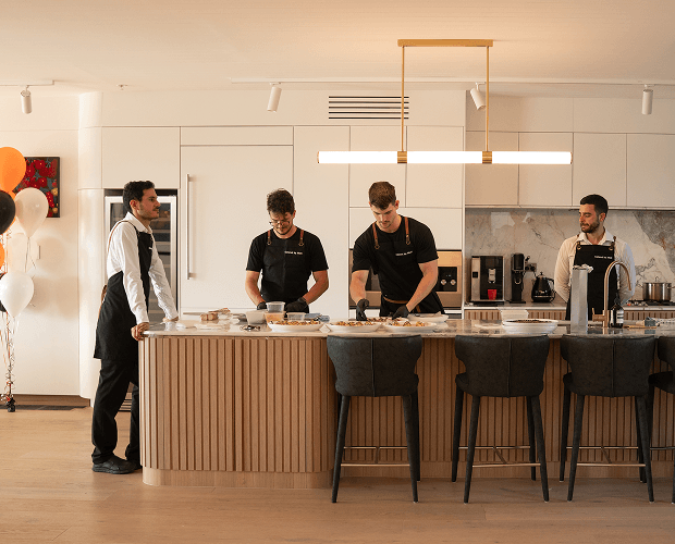Catered by Matt team preparing canapés at a Sydney bridal shower