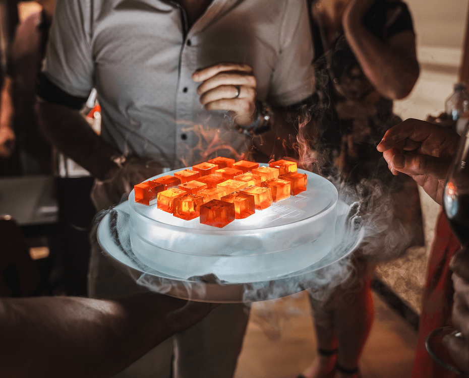 Event catering Sydney featuring liquid nitrogen cocktail jellies for guests