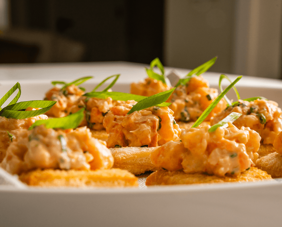 Fresh prawn canapés prepared for a baby shower event in Sydney