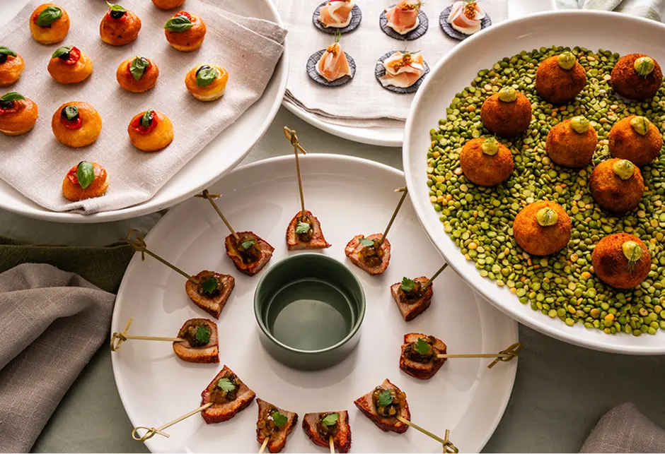 Platters of tartlets, croquettes and skewered canapés for a Sutherland Shire event