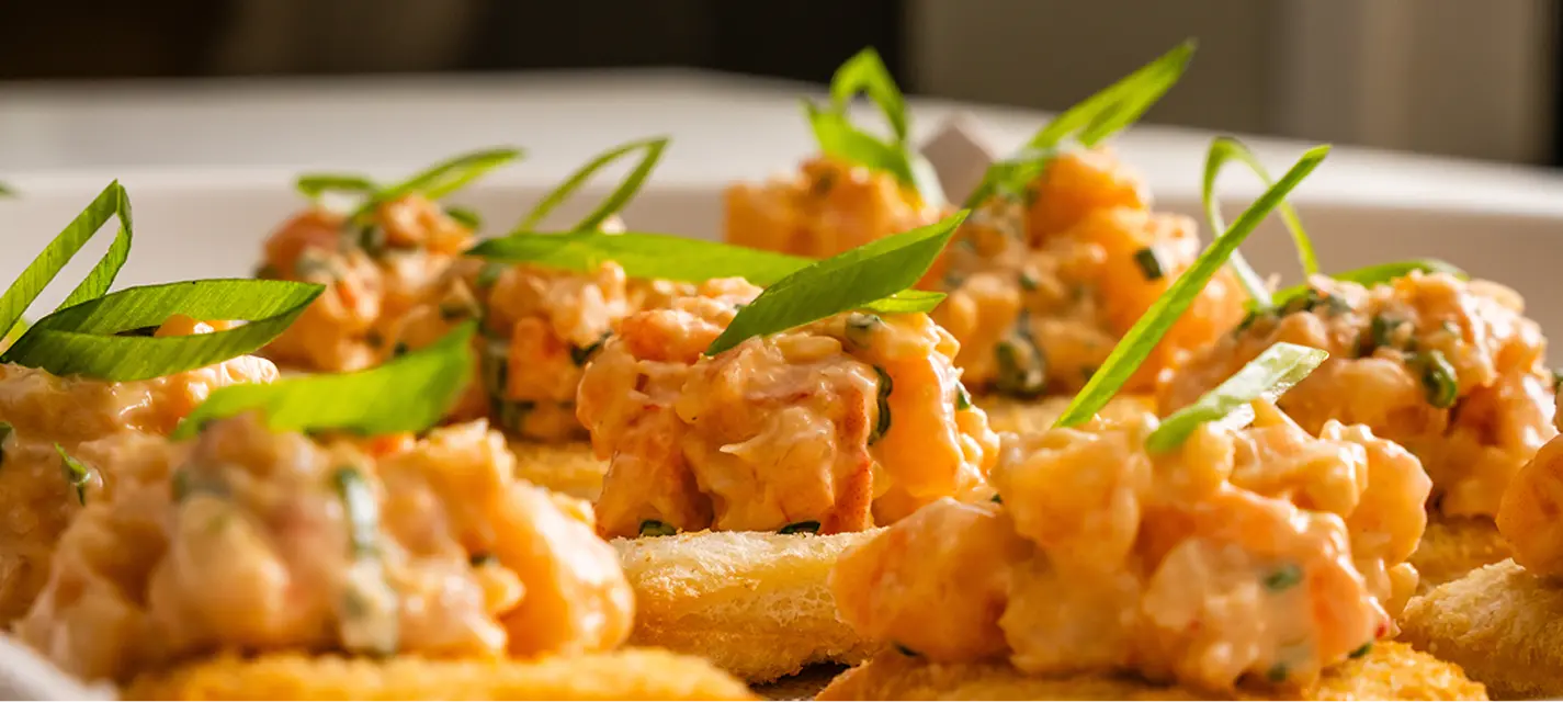 Prawn tartare canapés topped with spring onion for an Eastern Suburbs event