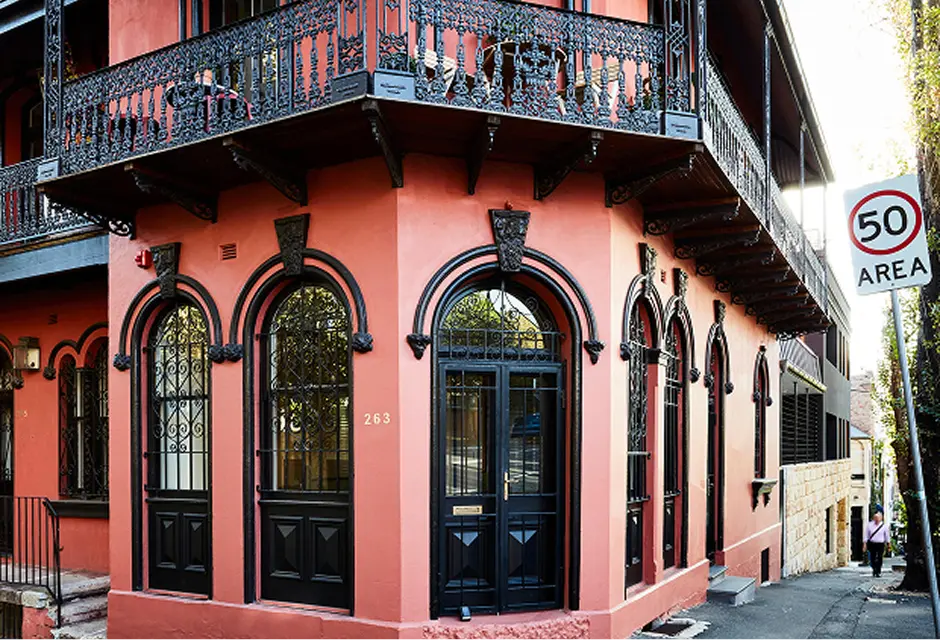 Pink heritage terrace on a Surry Hills street corner