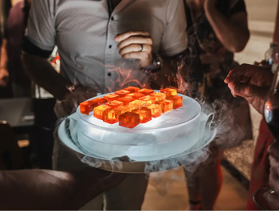 Northern Beaches catering featuring liquid nitrogen cocktail jellies for guests