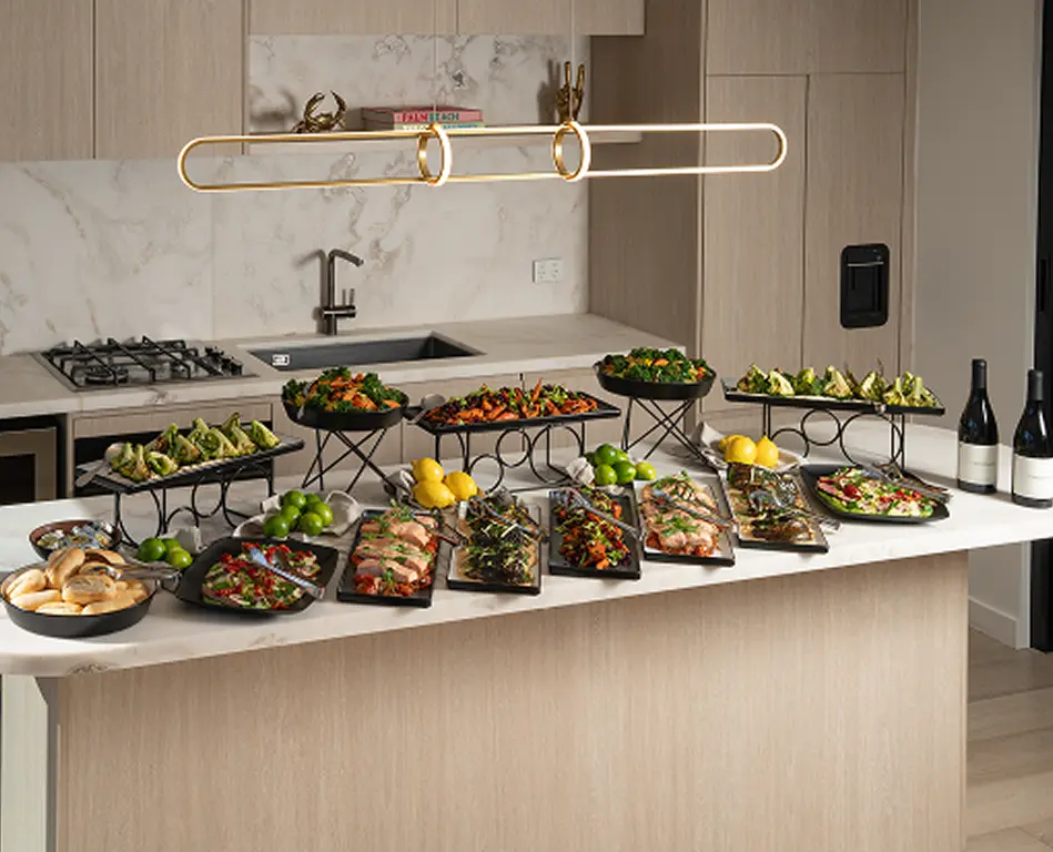Buffet of salmon, prawns and salads set out for an Eastern Suburbs celebration