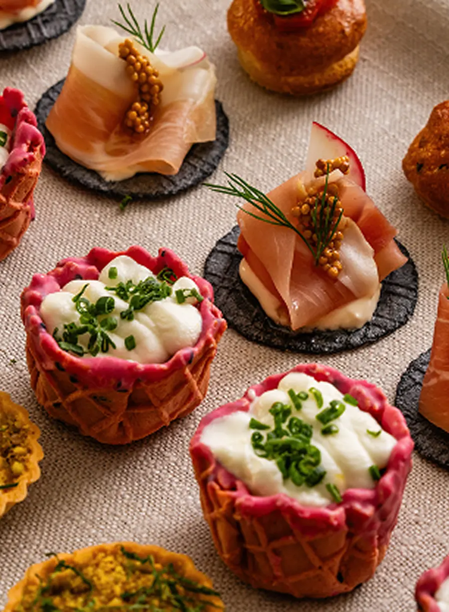 Roaming canapé selection of tarts and cured meats for a Mosman cocktail party
