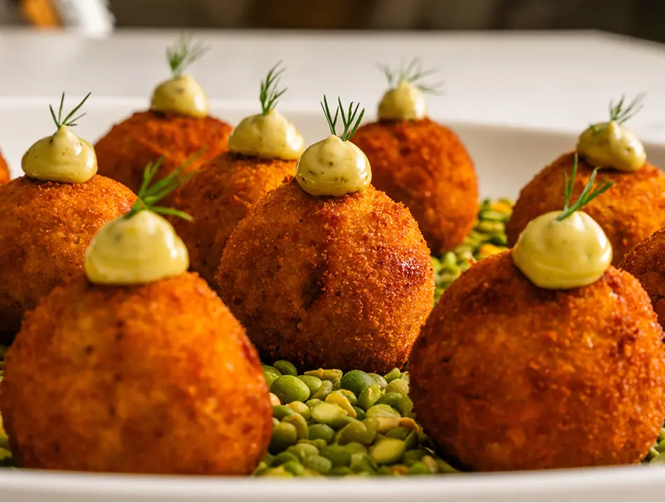 Croquette canapés plated on a platter ready for service in Chatswood