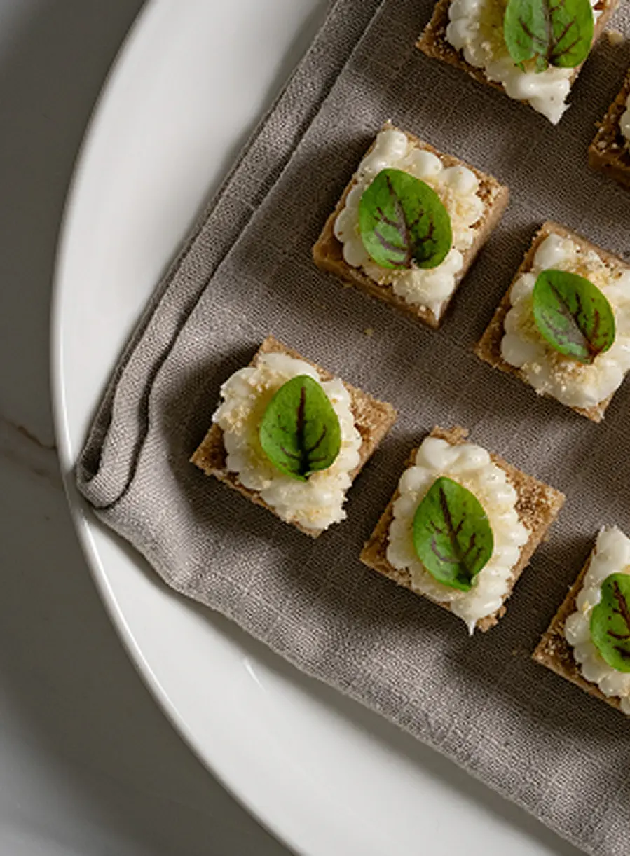 Canapés topped with basil styled for an Eastern Suburbs cocktail party