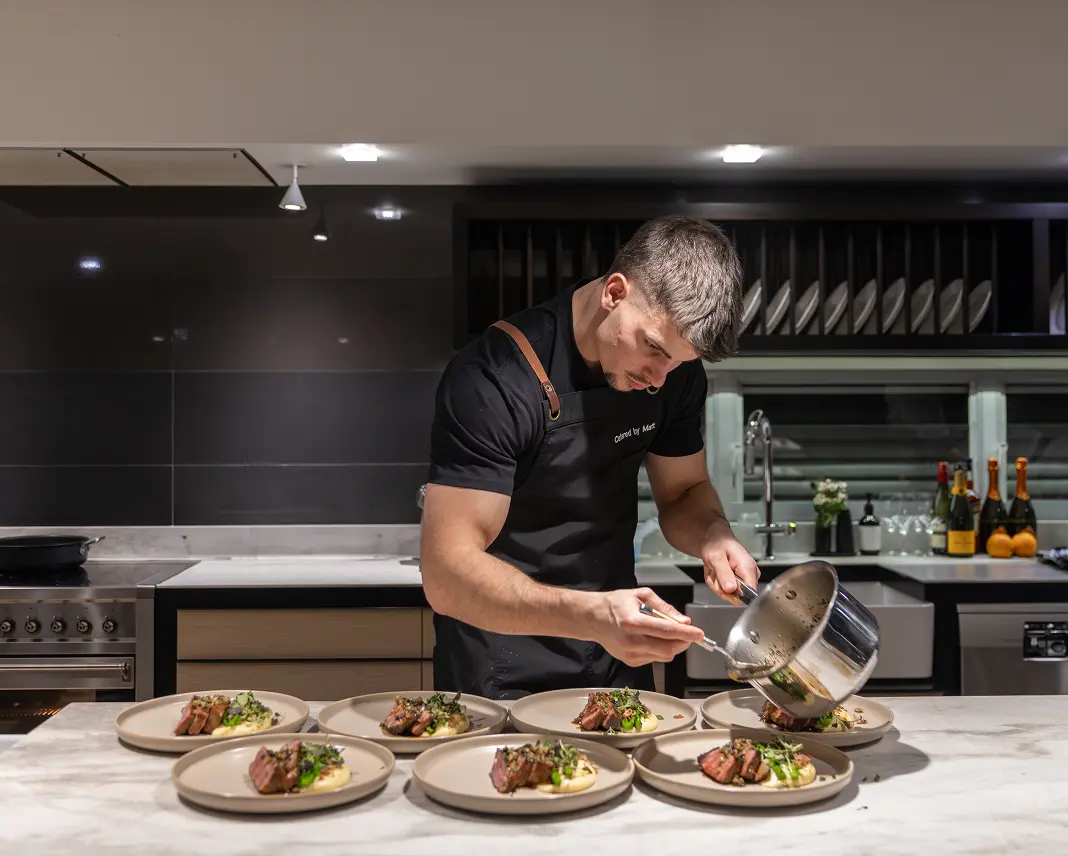 Chef Matt triple-checking plated short rib for Sydney degustation guests