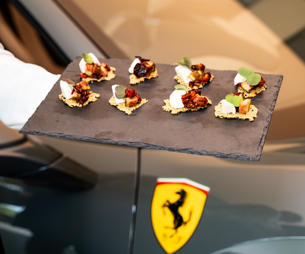 Premium canapés tray at Ferrari Sydney corporate catering event