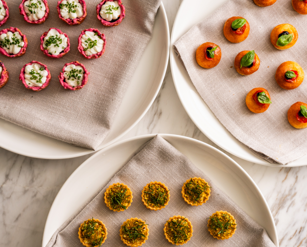 Colourful canapé platters served at business function