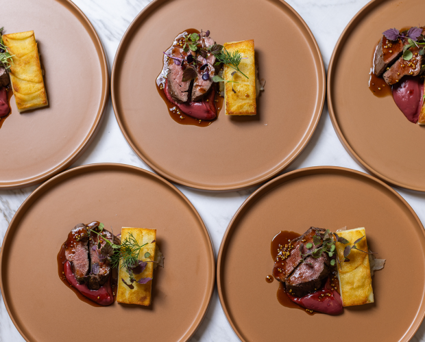 Plated fine dining meal at Sydney corporate catering event